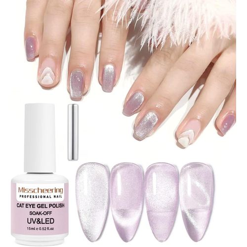 15ml Vernis Semi Permanent Magnétique¿9d Cat Eye Vernis Gel Uv Soak Off Wide Magnetic Gel Polish Enamel Lacquer Glitter Velvet Nail Art Varnish (Silver) 