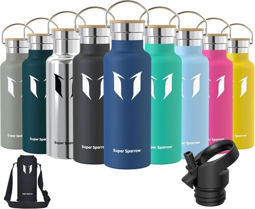Kalanka-Gourde Isotherme - Bouteille Isotherme - 350ml/500ml/ 620ml/750ml/1l - Étanche Sport Gourde Inox Bouche Standard - Gourde Enfant Sans Bpa- Pour Plein Air & Quotidien - Avec 2 Bouchons