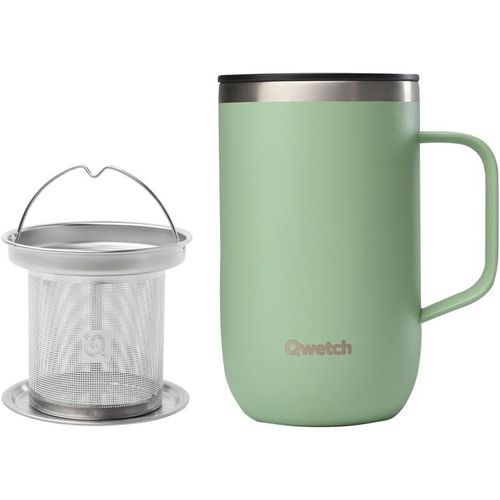 TZF-- Mug Isotherme Inox Recyclé avec Anse & Filtre Infuseur Vert Tilleul - Tisanière Isotherme 470ml - Thermos Café & Thé - 6h Chaud & 12h Froid - Bouchon Coulissant Anti-Éclaboussures