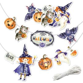 Guirlande d'Halloween Idées de décoration pour enfants Bannière Fête d'Halloween Motifs effrayants Lot de 1