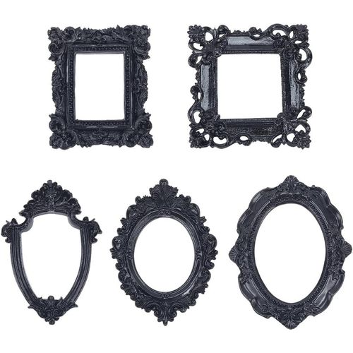 5pcs Cadre en Résine Cadre Photo Gothique Noir Cadre Photo Antique Galerie Murale Cadre Photo Sans Verre Ni Support Bricolage Petit Cadre Photo Manucure Décor de Photographie à la Maison