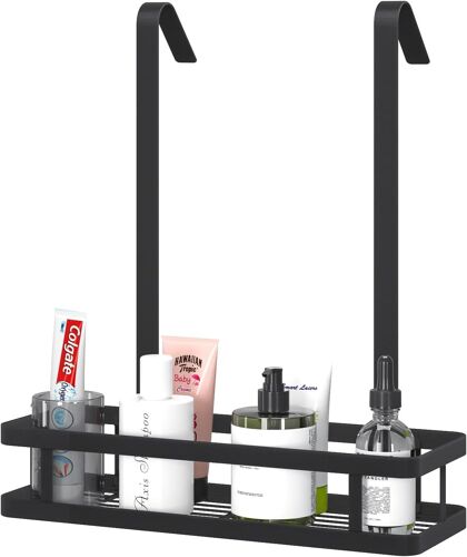 Étagère de douche à suspendre - Noir - Sans perçage - En acier inoxydable - À suspendre sur la paroi de douche pour salle de bain, 34,5 x 12 x 40 cm