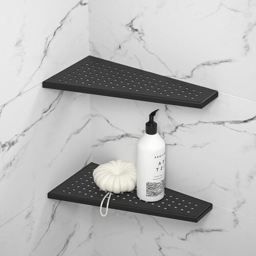 Étagères d'angle de douche 10"" (25,4 cm), acier inoxydable 304 noir mat encastrées pour salle de bain et cuisine, étagère de salle de bain avec joint intégré pour mur carrelé, lot de 2