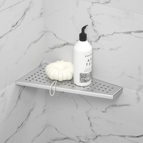 Étagère d'angle de douche en acier inoxydable 304 sans perçage pour salle de bain - Support de shampooing - Trou carré trapézoïdal - 305 x 155 mm