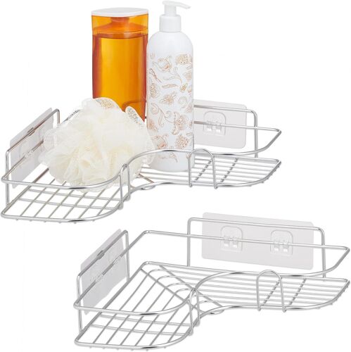 Panier D'angle Pour La Douche, À Coller, Acier Inoxydable, Support À Savons, Hxlxp : 7x26,5x26,5 Cm, Argenté