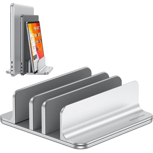 Support Vertical pour Ordinateur Portable à 3 Emplacements,Support de Bureau en Aluminium,Dock Réglable,Compatible avec MacBook et Tous Les Ordinateurs Portables (jusqu'à 17,3''),Argent