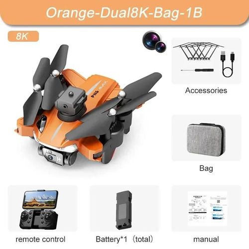 Ore-Drone P11s Pro Max Avec Caméra Hd 8k,Gps,Quadricoptère Pliable,Jouets Intelligents À Quatre Voies,Évitement D'obstacles,Rc,Cadeaux Professionnels,5000m-Orange Dual8k 1b--Générique