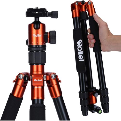 SUBZONAL-Rollei C5I | Orange | Trépied Photo Aluminium léger | Trépied de Voyage avec tête Boule et Sac pour trépied | Peut être utilisé comme trépied Macro, monopied et Mini trépied | Arca Swiss