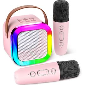 GUYH-Mini Machine De Karaoké Pour Enfants Et Adultes,Mini Machine De Karaoké Avec 2 Microphones Sans Fil,Cadeaux D'Anniversaire Pour Filles Âgés De 6,7,8,9,10,12 Ans,Pink