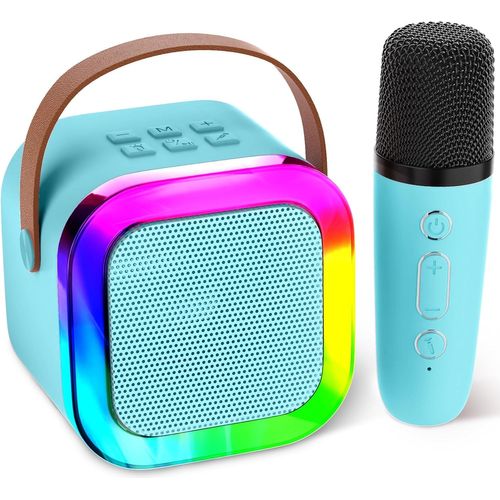 GUYH-Mini Machine De Karaoké Pour Enfants Et Adultes,Mini Machine De Karaoké Avec 1 Microphones Sans Fil,Cadeaux D'Anniversaire Pour Filles Âgés De 6,7,8,9,10,12 Ans,Blue