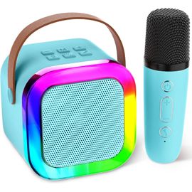 GUYH-Mini Machine De Karaoké Pour Enfants Et Adultes,Mini Machine De Karaoké Avec 1 Microphones Sans Fil,Cadeaux D'Anniversaire Pour Filles Âgés De 6,7,8,9,10,12 Ans,Blue