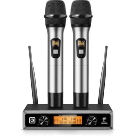 Microphone Portable Sans Fil VHF Universel Qutsvosh - Kit 2 Micros + Récepteur Pour Karaoké Et Réunions