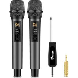 GUYH-Microphones Sans Fil Avec Effets Sonores Basse/Echo/Aigu,Système De Micro Dynamique Sans Fil Avec Récepteur Pour Karaoké,Home Ktv,Dj,Mariage,Fête,30 Uhf Fréquences Ajustables,60M Tw525