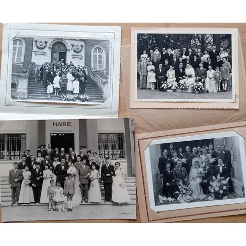 Lot 4 Vieilles Photos Noir Et Blanc Grand Format : Mariage Famille Groupe Mariés Années 40