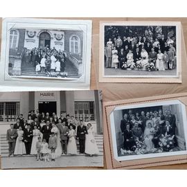 Lot 4 Vieilles Photos Noir Et Blanc Grand Format : Mariage Famille Groupe Mariés Années 40