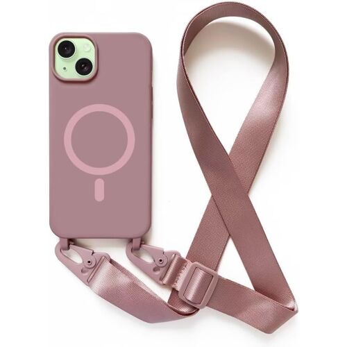 SJZG-Magnétique Coque Avec Collier Compatible Avec Iphone 15 Plus,Tour De Cou Lanière En Corde Pendentif Housse,Rose Gold