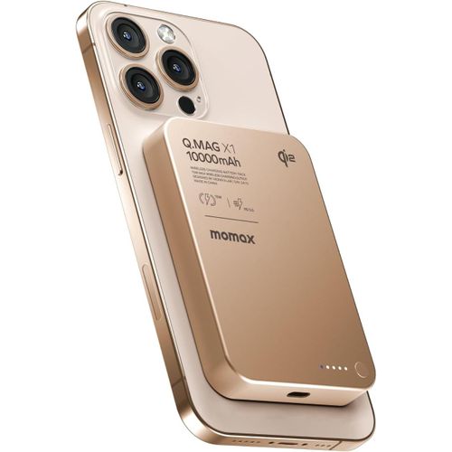 Momax Qi2 Powerbank Magnétique, 10000mah Charge Rapide Ultra-Fin Chargeur Externe Magnétique, 15w Charge Sans Fil Pour Iphone Magsafe & Android, Portable Léger, Or[Z1127]