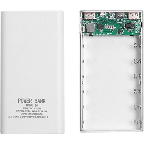 Kalcx-18650 Batterie Power Bank Box 5v 2.1a Lcd Display 20000mah Power Board Pour 6x18650 Batterie Diy Powerbank Case (Blanc)
