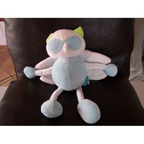 Doudou Hibou Chouette Marese Bleu Blanc