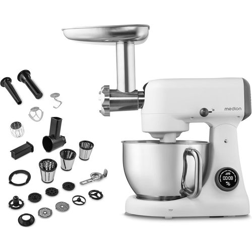 Robot De Cuisine Avec Hachoir À Viande (800 Watts, Moteur À Courant Continu, Bol En Acier Inoxydable De 4,6 Litres, Économie D'Énergie, Ultra-Silencieux, Écran Tactile Numérique À Capteurs, Md1