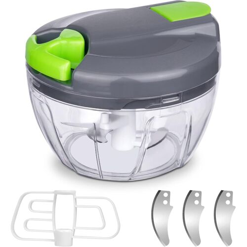Mini Hachoir Manuel, Presse Ail 520ml De 3-Lames, Onion Slicer Avec 3 Replacement Blades Et 1 Agitators, Hachoir Oignon & Mixeur Manuel Pour Légumes, Fruits, D'ail, Viande, Aliments Pour Bébé