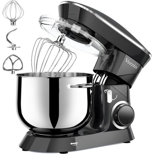 Robot Pâtissier Robot Cuisine Multifonctions 8.5L Robot Pâtissier1500W 6 Vitesses Robot Pétrin Professionnel Faible Bruit Vec Crochet Pétrin,Batteur Plat,Fouet À Fils (Noir)