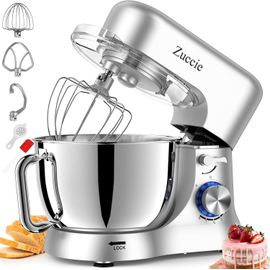 Robot Patissier, 5 L Robot Pâtissier, 1000W Robot Cuisine Avec Fouet, Batteur, Crochet, Bol D'Acier Inoxydable Et Pare-Éclaboussures, 8+P Vitesses Robot Pétrin Professionnel (Noir)
