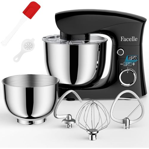 Robot Patissier 1500 W, 5,5L& 4,5L Robot Cuisine Multifonctions, 10+P Mixer Cuisine Professionnel Avec Fouet, Batteur, Crochet Pétrisseur Et Protection Anti-Éclaboussures