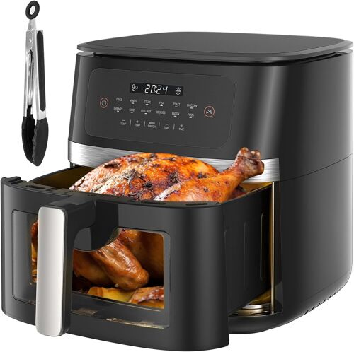 Friteuse Sans Huile 9 L, Air Fryer Avec Fenêtre Visible, Airfryer Avec Led Écran Tactile, Friteuse À Air Chaud Avec 8 Programmes 1800W, Écran Tactile, Fonction Rendez-Vous, Faible En Grasses (8L)