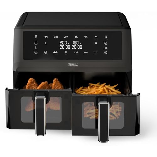 SUBZONAL-XXL friteuse sans huile à double panier - 11 L - Sans BPA ni PFAS - Fin de cuisson synchronisée - 8 programmes - Hublot - 2 400 W - 182276
