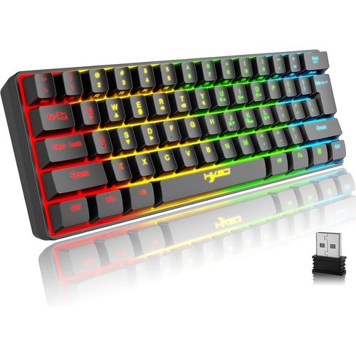 Clavier Sans Fil Eclairé Silencieux, 61 Touches Bluetooth 5.0 + 2.4g Double Mode Arc-En-Ciel Rétroéclairé Ergonomique Clavier 60% Avec Batterie Rechargeable Pour Windows Mac Pc Ps4 Gamer, Blanc