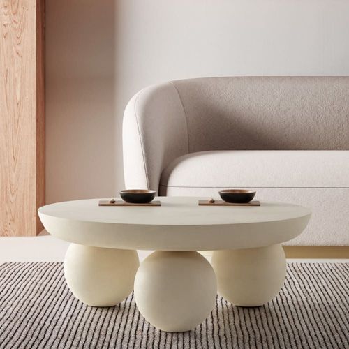Table Basse Ronde En Bois De Manguier Beige 90cm
