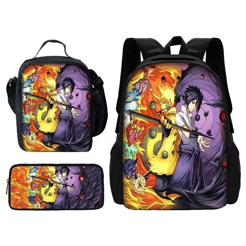 Anime Cool-N-Narutos Sasukes ensemble de 3 pieces sac d'ecole pour Garcon filles avec sacs à bandoulière boîte à crayons sac à dos de dessin anime pour enfant