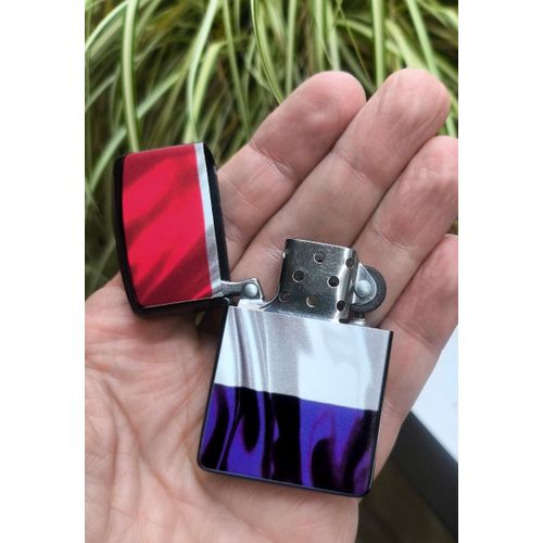 Briquet Tempête À Essence - Drapeau Français / De France - Dos Noir - Réplique Zippo