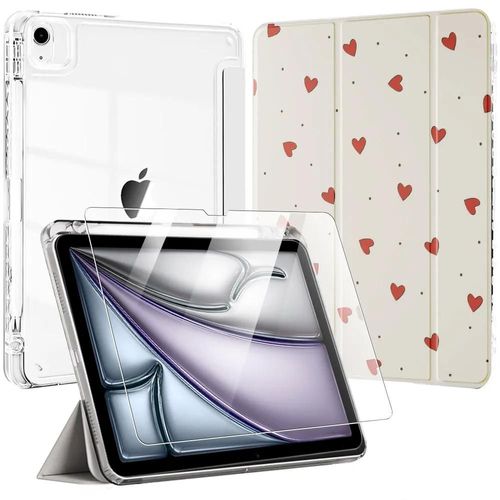 Coque + Verre Trempé pour iPad Air 11 Pouces 2025/2024 M3/M2, Antichoc avec Porte-Stylet - Motif Coeur - EFConnection