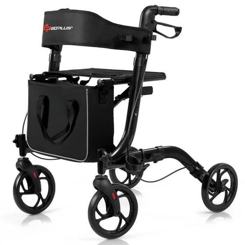 Costway Déambulateur 4 Roues Pliable En Aluminium Rollator Hauteur Réglable Avec Assise+Dossier Poignée Ajustable Charge 135kg
