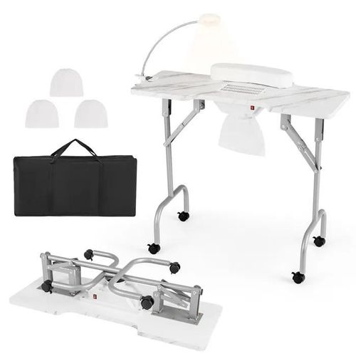 Costway Table De Manucure Pliante Avec Collecteur De Poussière Électrique, Avec Lampe Led Coussin Pour Poignet Client, Blanc