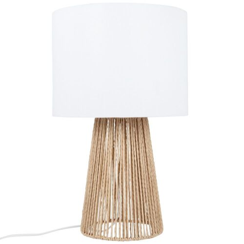 Lampe En Rotin Et Abat-Jour Blanc