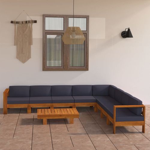 Vidaxl Salon De Jardin 9 Pcs Avec Coussins Gris Foncé Bois D'acacia