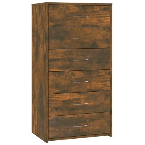 Buffet Design Minimaliste avec 6 Tiroirs Chêne Fumé 50x34x96 cm Bois Composé