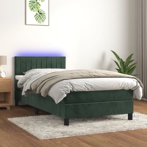 vidaXL Sommier tapissier et matelas et LED Vert foncé 90x190cm Velours