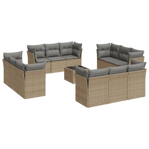 Vidaxl Salon De Jardin Avec Coussins 13 Pcs Beige Résine Tressée
