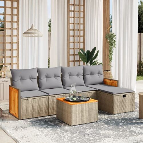 Vidaxl Salon De Jardin Avec Coussins 6pcs Mélange Beige Résine Tressée