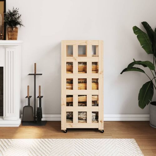 vidaXL Porte-bûches avec roulettes 40x49x110 cm bois massif de pin