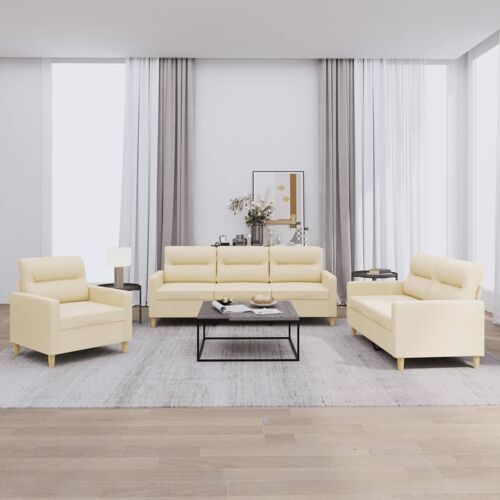 vidaXL Ensemble de canapés 3 pcs avec coussins Crème Tissu