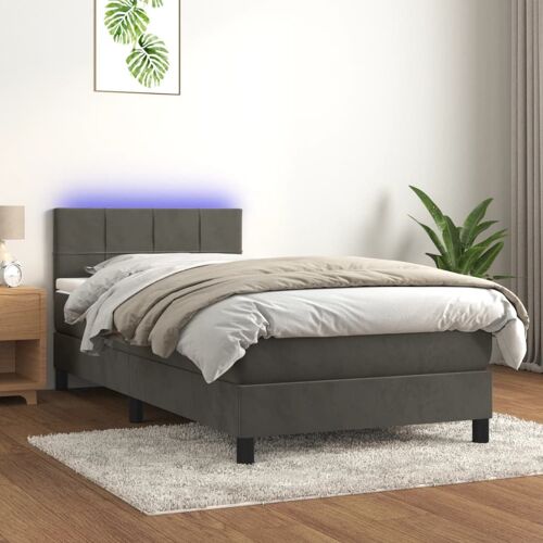 vidaXL Sommier tapissier et matelas et LED Gris foncé 80x200cm Velours
