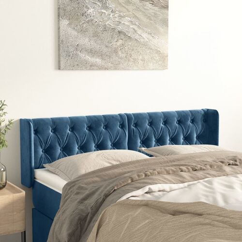 vidaXL Tête de lit avec oreilles Bleu foncé 163x16x78/88 cm Velours