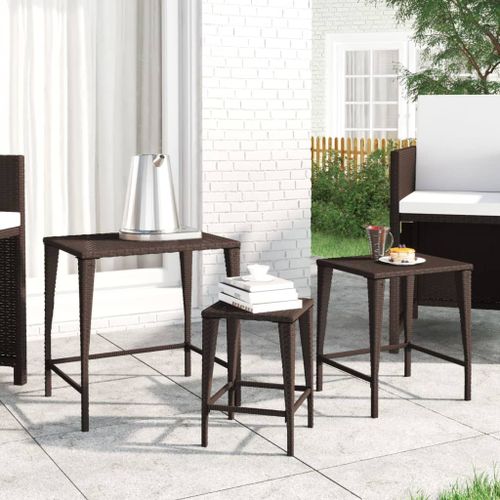 Vidaxl Tables Gigognes De Jardin 3 Pcs Marron Résine Tressée
