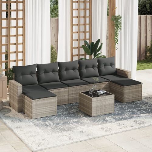 Vidaxl Salon De Jardin 8 Pcs Avec Coussins Gris Clair Résine Tressée