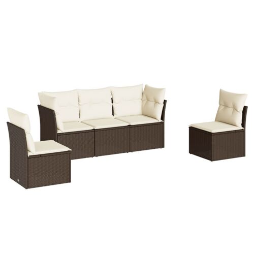 Vidaxl Salon De Jardin Avec Coussins 5 Pcs Marron Résine Tressée